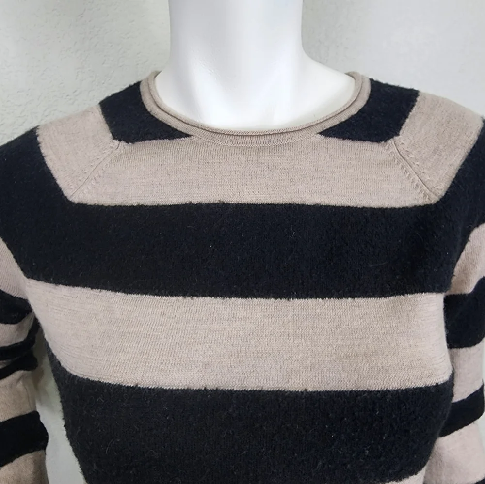 Tory Burch Striped Black Tan Long Sleeve Wool Sweater Size S